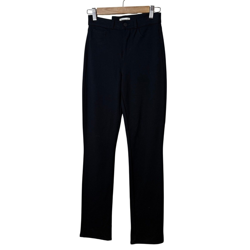 New L'AGENCE Women Dean Pants 24 Black Stretch Ponte High Rise Slim Straight